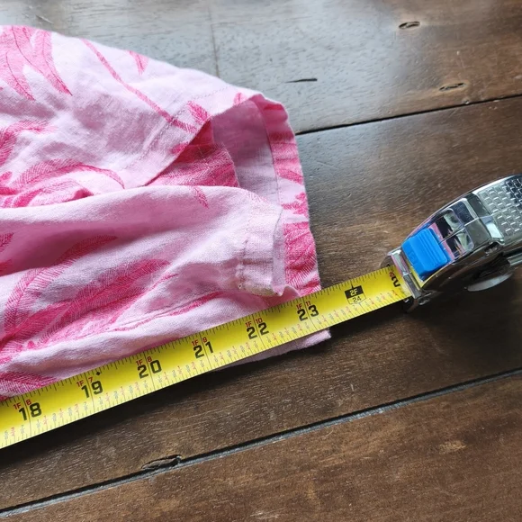 Tahari 100% Linen Palm Print Wide Leg Pants sz L Pink Coastal Resort Chic - Picture 7 of 7